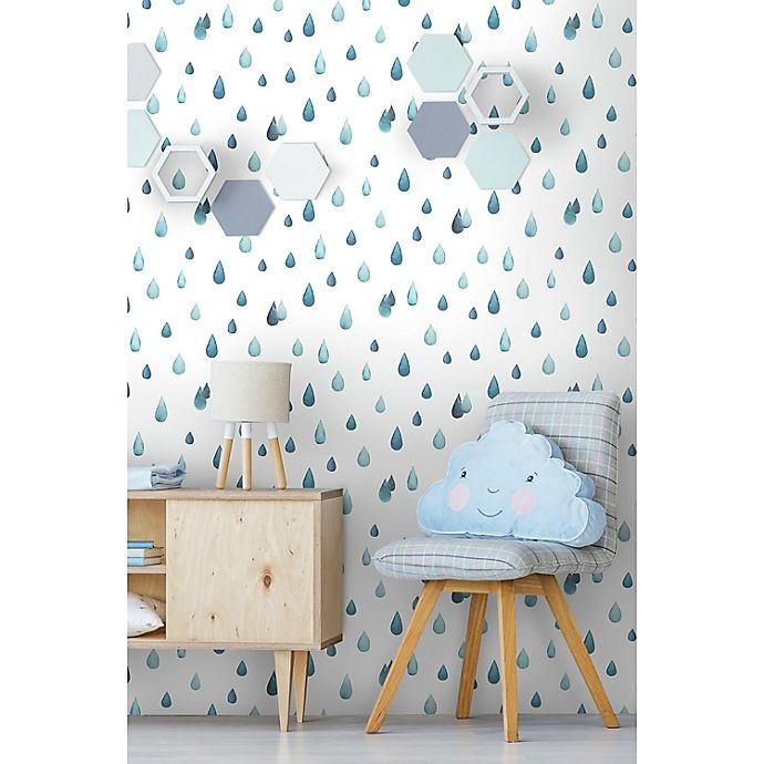 slide 6 of 8, RoomMates Clara Jean Raindrops Peel & Stick Wallpaper - Blue/White, 1 ct