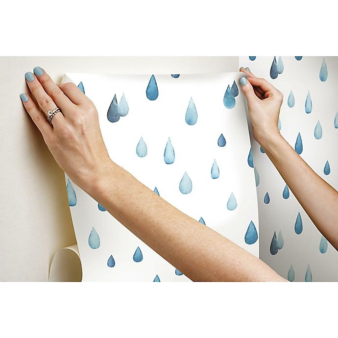 slide 7 of 8, RoomMates Clara Jean Raindrops Peel & Stick Wallpaper - Blue/White, 1 ct