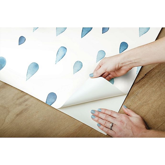 slide 8 of 8, RoomMates Clara Jean Raindrops Peel & Stick Wallpaper - Blue/White, 1 ct