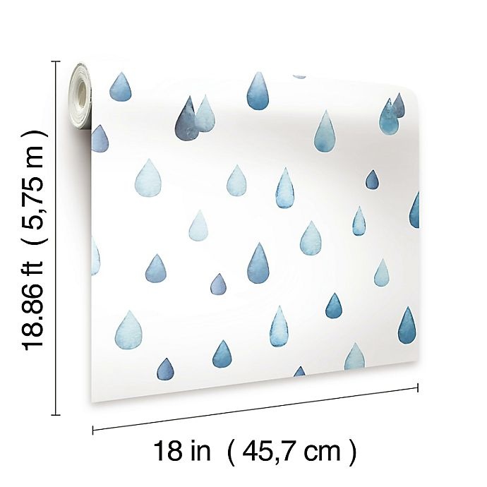 slide 2 of 8, RoomMates Clara Jean Raindrops Peel & Stick Wallpaper - Blue/White, 1 ct