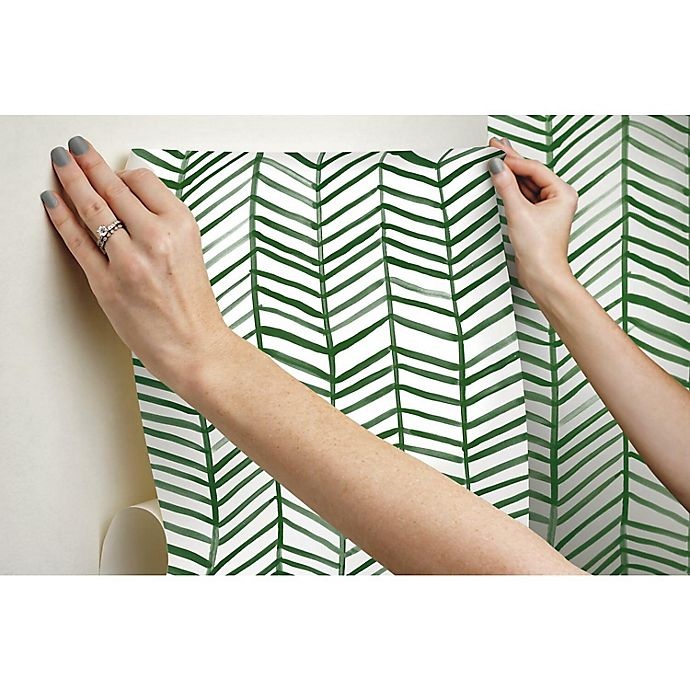 slide 3 of 9, RoomMates Cat Coquillette Herringbone Peel & Stick Wallpaper - Green/White, 1 ct