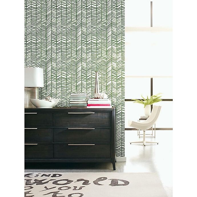 slide 6 of 9, RoomMates Cat Coquillette Herringbone Peel & Stick Wallpaper - Green/White, 1 ct