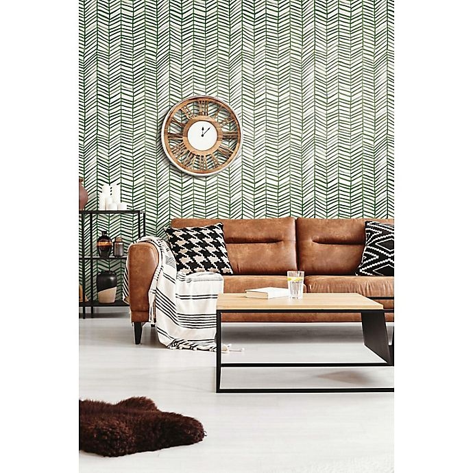 slide 7 of 9, RoomMates Cat Coquillette Herringbone Peel & Stick Wallpaper - Green/White, 1 ct