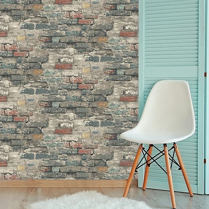 slide 4 of 9, RoomMates Peel & Stick Brick Alley Wallpaper - Teal, 1 ct