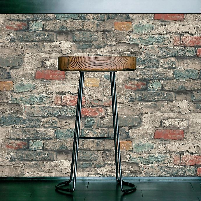 slide 2 of 9, RoomMates Peel & Stick Brick Alley Wallpaper - Teal, 1 ct