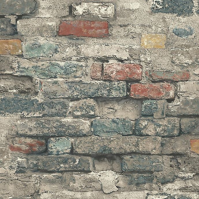 slide 1 of 9, RoomMates Peel & Stick Brick Alley Wallpaper - Teal, 1 ct