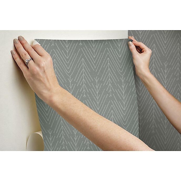 slide 3 of 9, RoomMates Twig Hygee Herringbone Peel & Stick Wallpaper - Grey/Charcoal, 1 ct