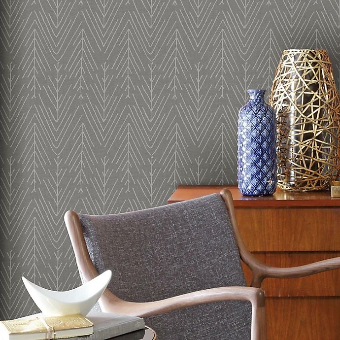 slide 7 of 9, RoomMates Twig Hygee Herringbone Peel & Stick Wallpaper - Grey/Charcoal, 1 ct