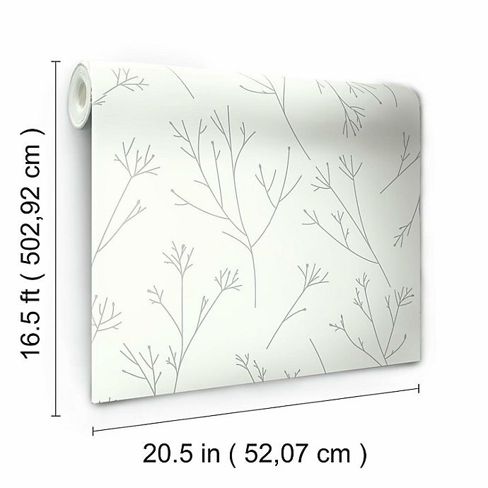 slide 2 of 8, RoomMates Twigs Peel & Stick Wallpaper - Grey/White, 1 ct