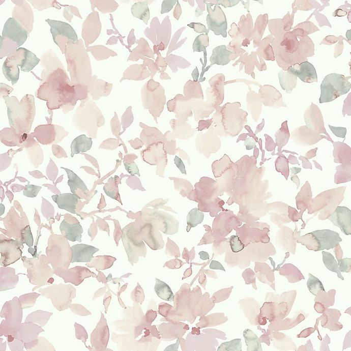 slide 9 of 9, RoomMates Watercolor Floral Peel & Stick Wallpaper - Pink/Green, 1 ct