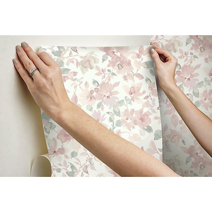 slide 4 of 9, RoomMates Watercolor Floral Peel & Stick Wallpaper - Pink/Green, 1 ct