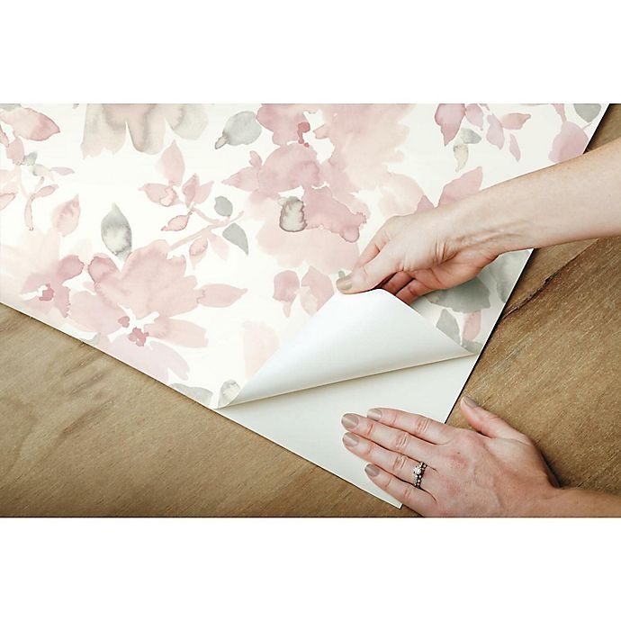 slide 2 of 9, RoomMates Watercolor Floral Peel & Stick Wallpaper - Pink/Green, 1 ct