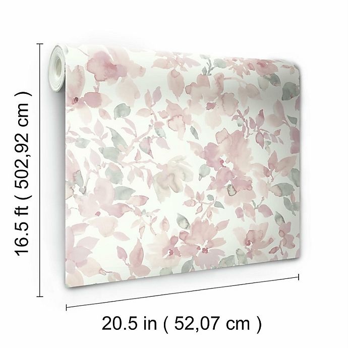 slide 3 of 9, RoomMates Watercolor Floral Peel & Stick Wallpaper - Pink/Green, 1 ct