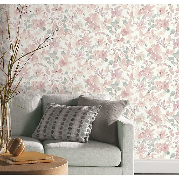 slide 1 of 9, RoomMates Watercolor Floral Peel & Stick Wallpaper - Pink/Green, 1 ct