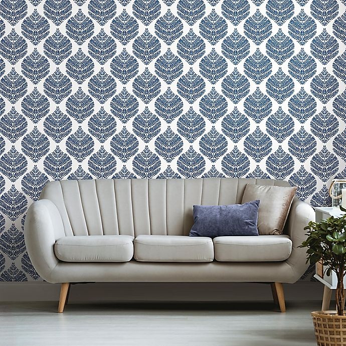 slide 4 of 8, RoomMates Hygge Fern Damask Peel & Stick Wallpaper - Blue, 1 ct