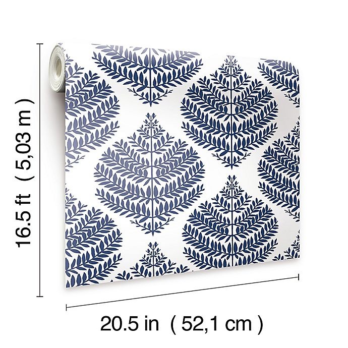 slide 6 of 8, RoomMates Hygge Fern Damask Peel & Stick Wallpaper - Blue, 1 ct