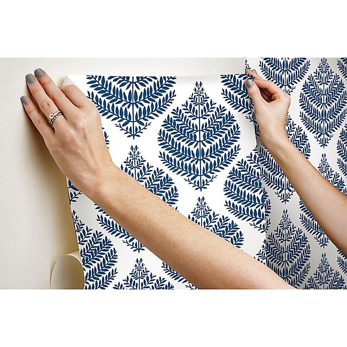 slide 8 of 8, RoomMates Hygge Fern Damask Peel & Stick Wallpaper - Blue, 1 ct