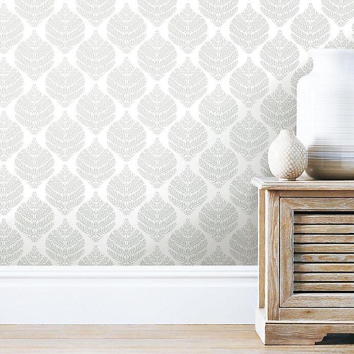 slide 2 of 8, RoomMates Hygge Fern Damask Peel & Stick Wallpaper - Grey, 1 ct