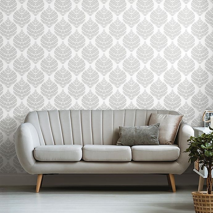 slide 3 of 8, RoomMates Hygge Fern Damask Peel & Stick Wallpaper - Grey, 1 ct