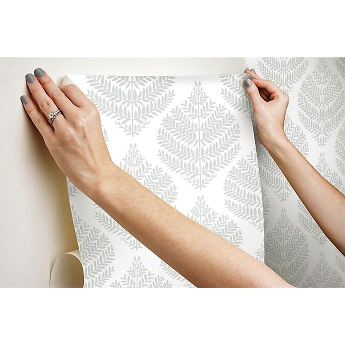 slide 7 of 8, RoomMates Hygge Fern Damask Peel & Stick Wallpaper - Grey, 1 ct