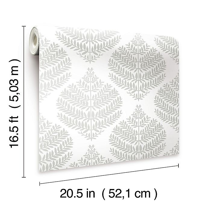 slide 8 of 8, RoomMates Hygge Fern Damask Peel & Stick Wallpaper - Grey, 1 ct