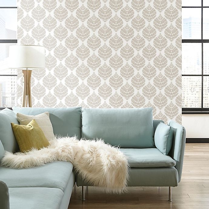 slide 2 of 8, RoomMates Hygge Fern Damask Peel & Stick Wallpaper - Taupe, 1 ct