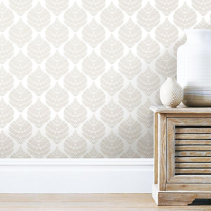 slide 5 of 8, RoomMates Hygge Fern Damask Peel & Stick Wallpaper - Taupe, 1 ct