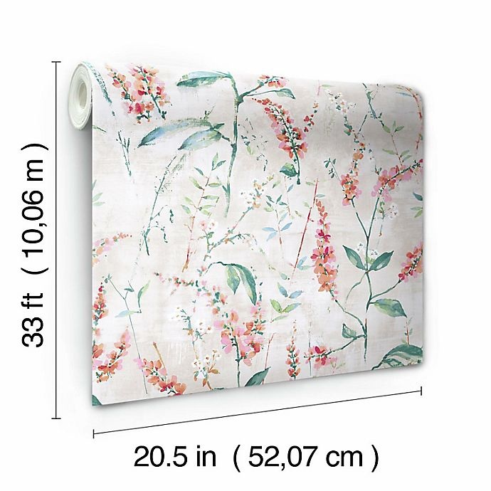 RoomMates Floral Sprig Peel & Stick Wallpaper Coral 1 ct Shipt