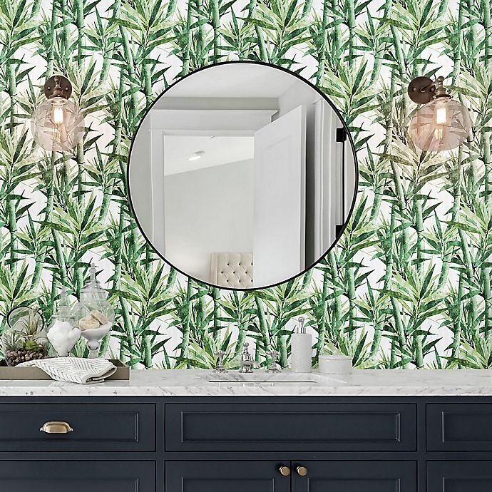 slide 3 of 9, RoomMates Peel & Stick Lucky Bamboo Wallpaper - Green/White, 1 ct