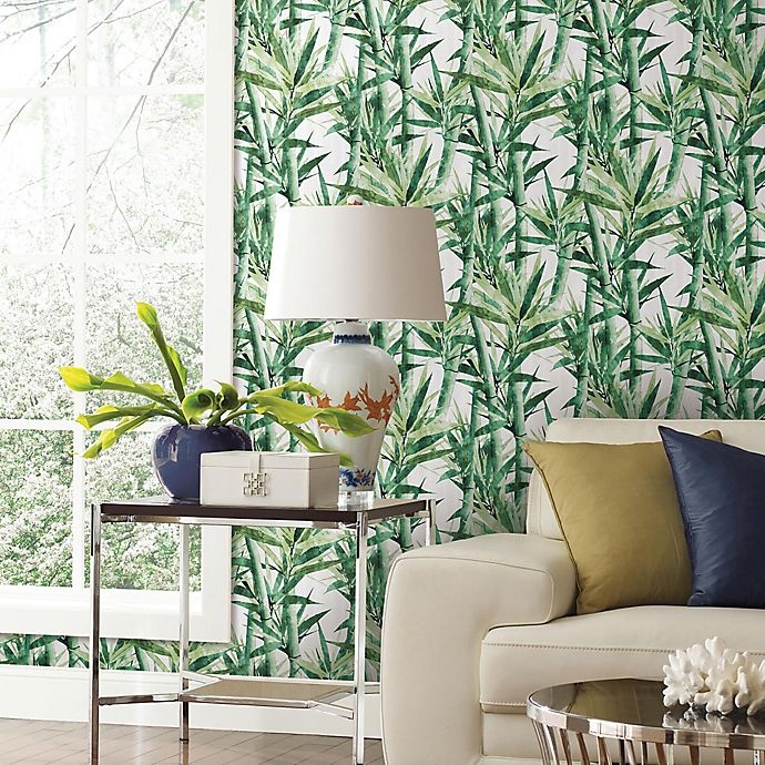 slide 4 of 9, RoomMates Peel & Stick Lucky Bamboo Wallpaper - Green/White, 1 ct