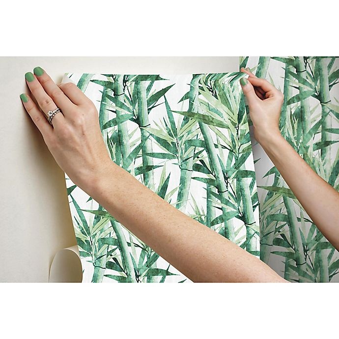 slide 6 of 9, RoomMates Peel & Stick Lucky Bamboo Wallpaper - Green/White, 1 ct