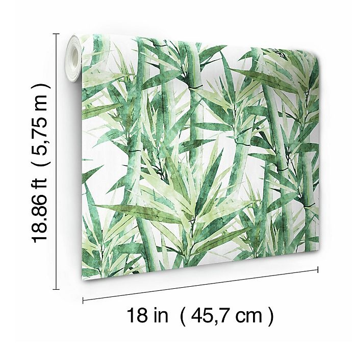 slide 8 of 9, RoomMates Peel & Stick Lucky Bamboo Wallpaper - Green/White, 1 ct