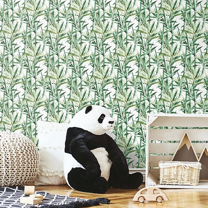 slide 9 of 9, RoomMates Peel & Stick Lucky Bamboo Wallpaper - Green/White, 1 ct