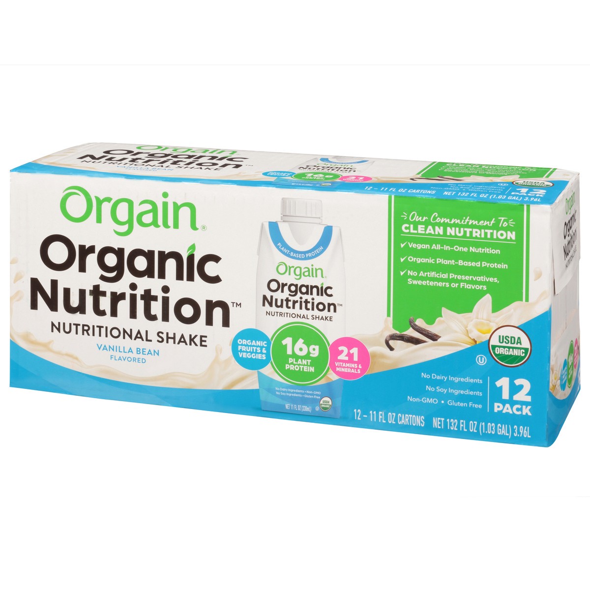 slide 2 of 9, Orgain Organic Nutrition Vegan Protein Shake, Plant Based, Vanilla Bean 11oz, 12ct, 132 fl oz