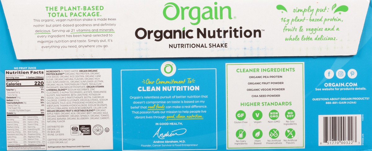 slide 6 of 9, Orgain Organic Nutrition Vegan Protein Shake, Plant Based, Vanilla Bean 11oz, 12ct, 132 fl oz