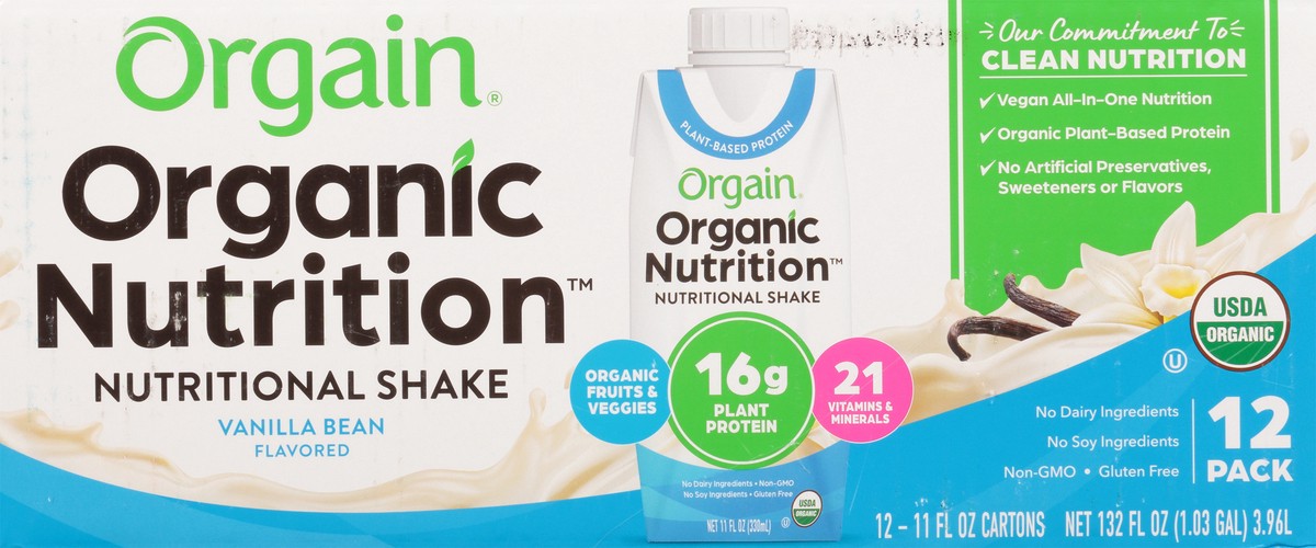 slide 3 of 9, Orgain Organic Nutrition Vegan Protein Shake, Plant Based, Vanilla Bean 11oz, 12ct, 132 fl oz