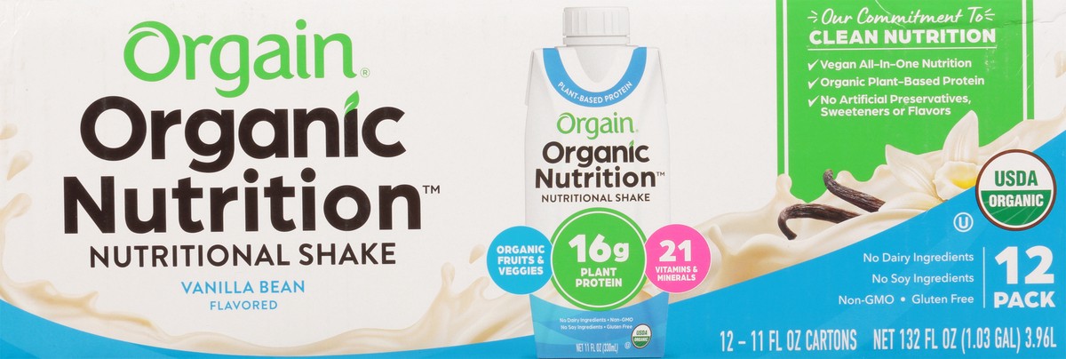 slide 8 of 9, Orgain Organic Nutrition Vegan Protein Shake, Plant Based, Vanilla Bean 11oz, 12ct, 132 fl oz