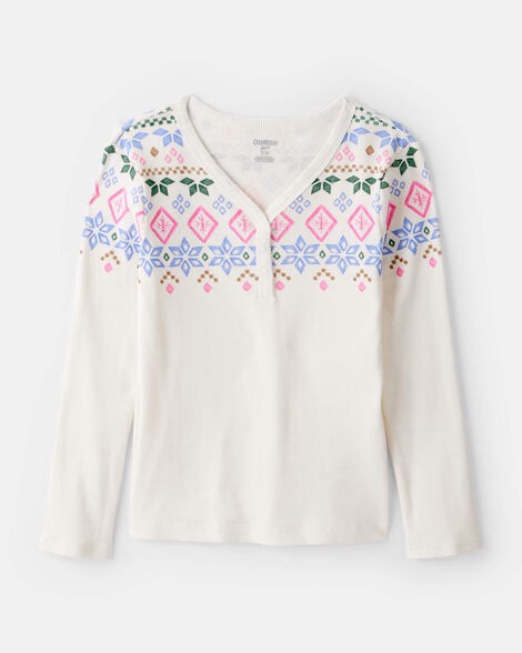 slide 1 of 2, Oshkosh Girls Fair Isle Thermal Henley Top - Ivory Cream 7, 1 ct