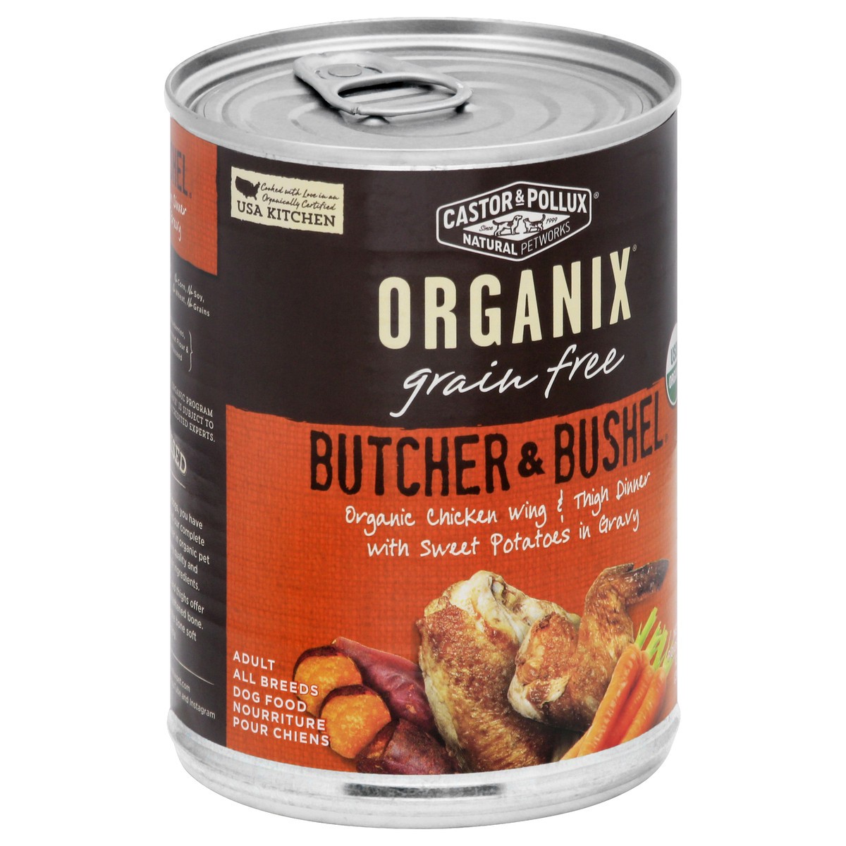 slide 2 of 9, Organix Grain Free Butcher & Bushel Organic Chicken Wing & Thigh Dinner With Sweet Potatoes In Gravy Dog Food 12.7 oz, 12.7 oz