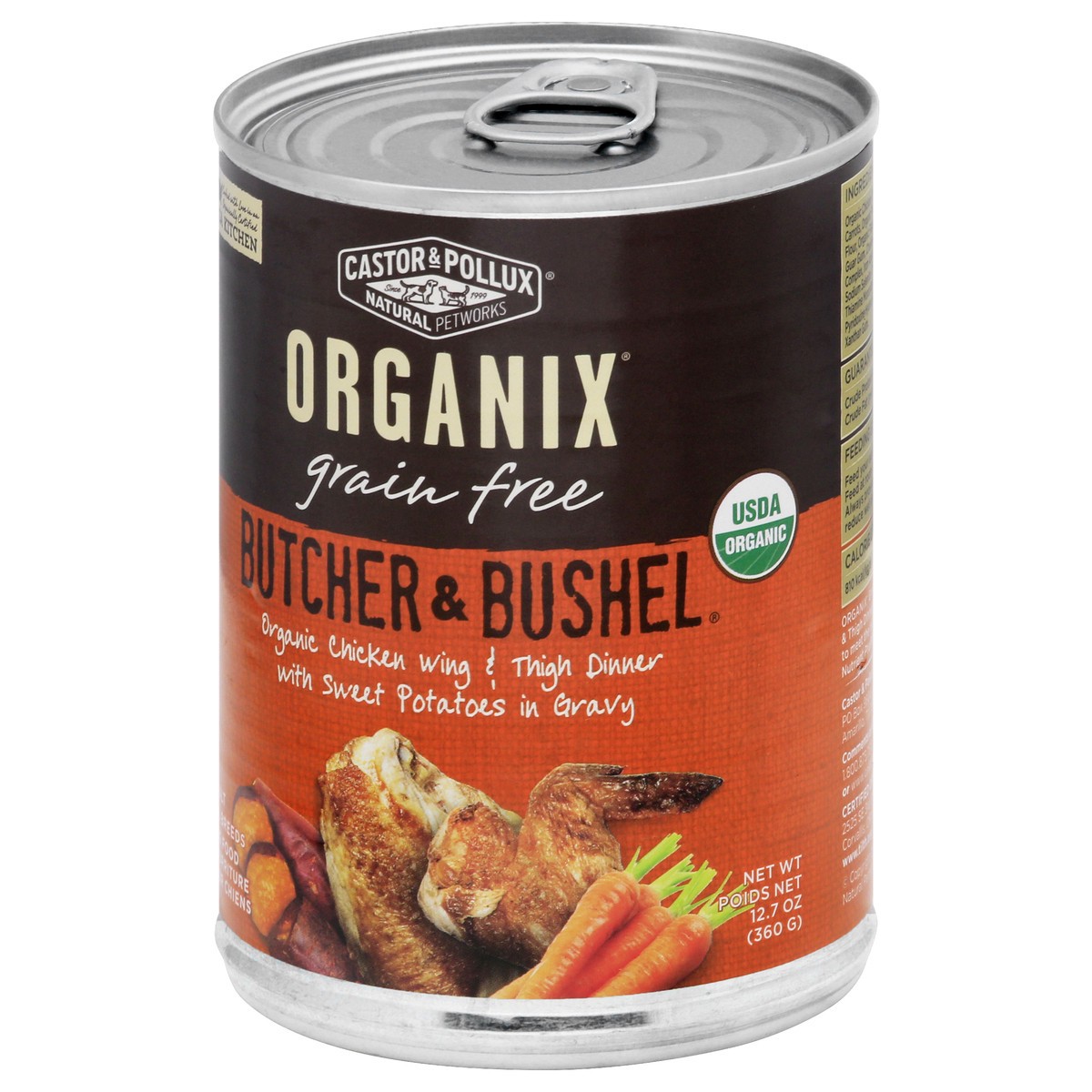 slide 3 of 9, Organix Grain Free Butcher & Bushel Organic Chicken Wing & Thigh Dinner With Sweet Potatoes In Gravy Dog Food 12.7 oz, 12.7 oz