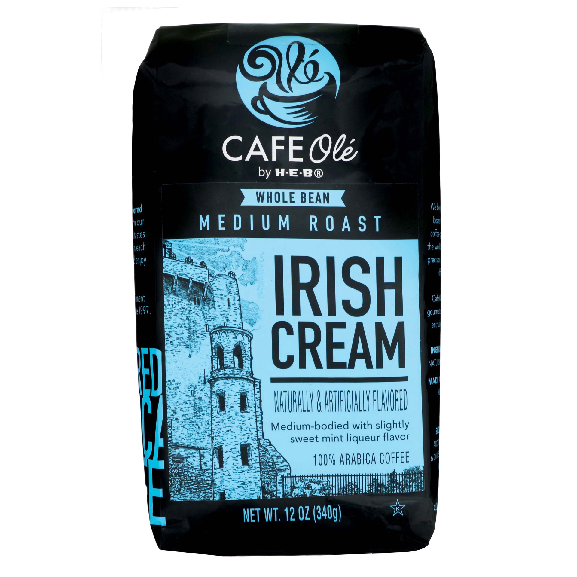 slide 1 of 1, H-E-B Cafe Ole Whole Bean Irish Creme Medium Roast Coffee - 12 oz, 12 oz