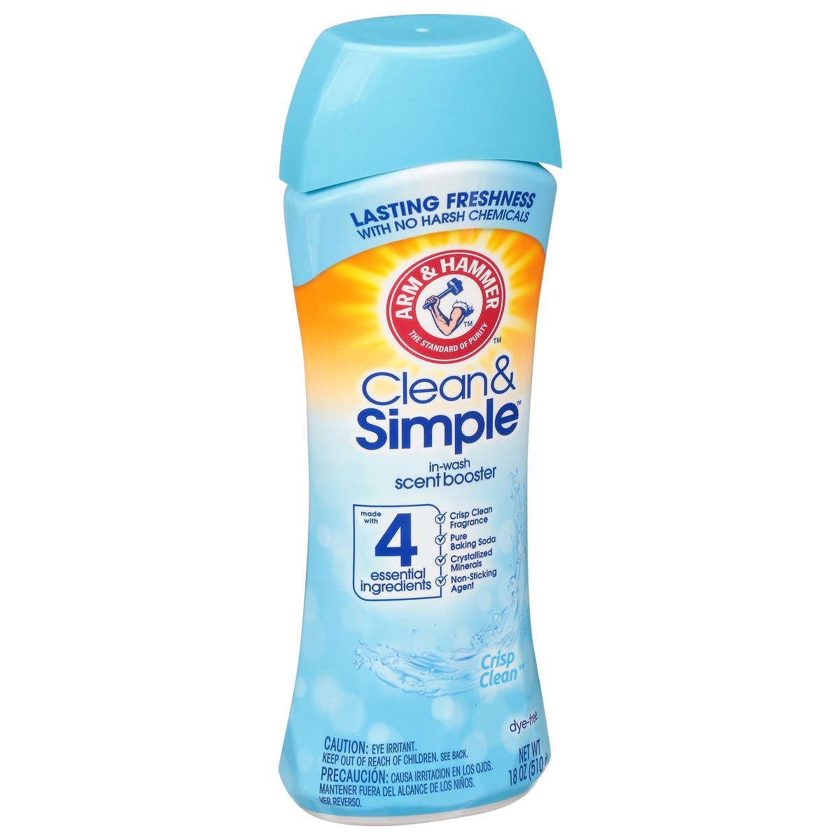 slide 6 of 9, Arm & Hammer Clean & Simple Crisp Clean In-Wash Scent Booster, 18 oz