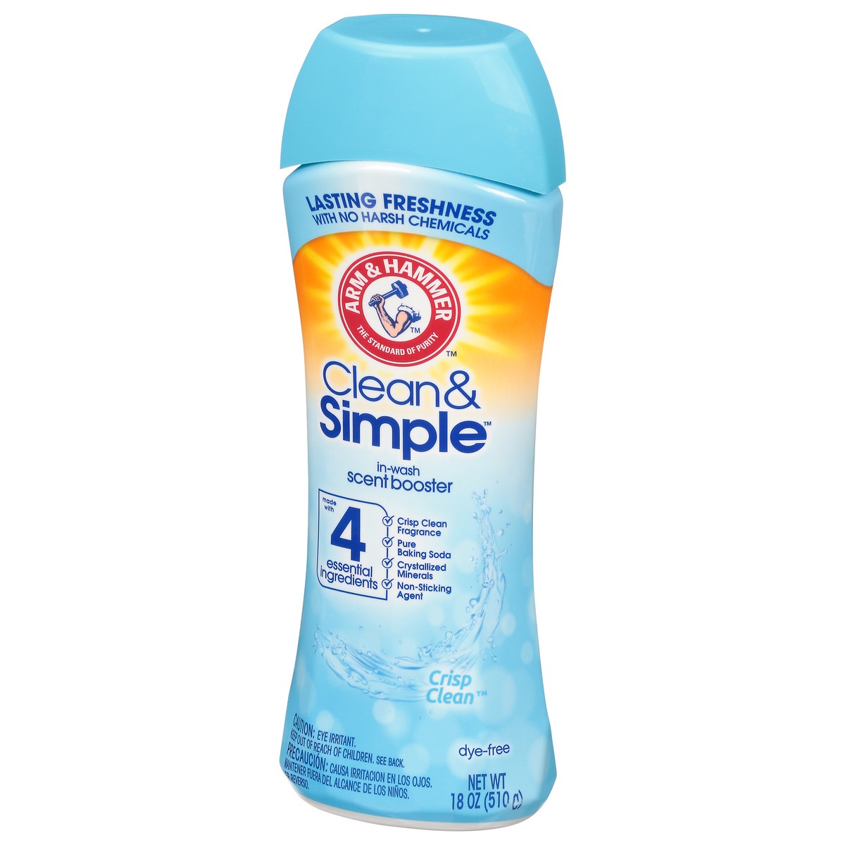 slide 4 of 9, Arm & Hammer Clean & Simple Crisp Clean In-Wash Scent Booster, 18 oz