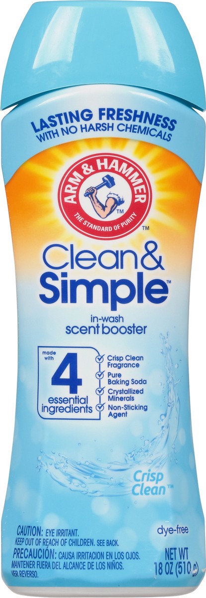 slide 9 of 9, Arm & Hammer Clean & Simple Crisp Clean In-Wash Scent Booster, 18 oz