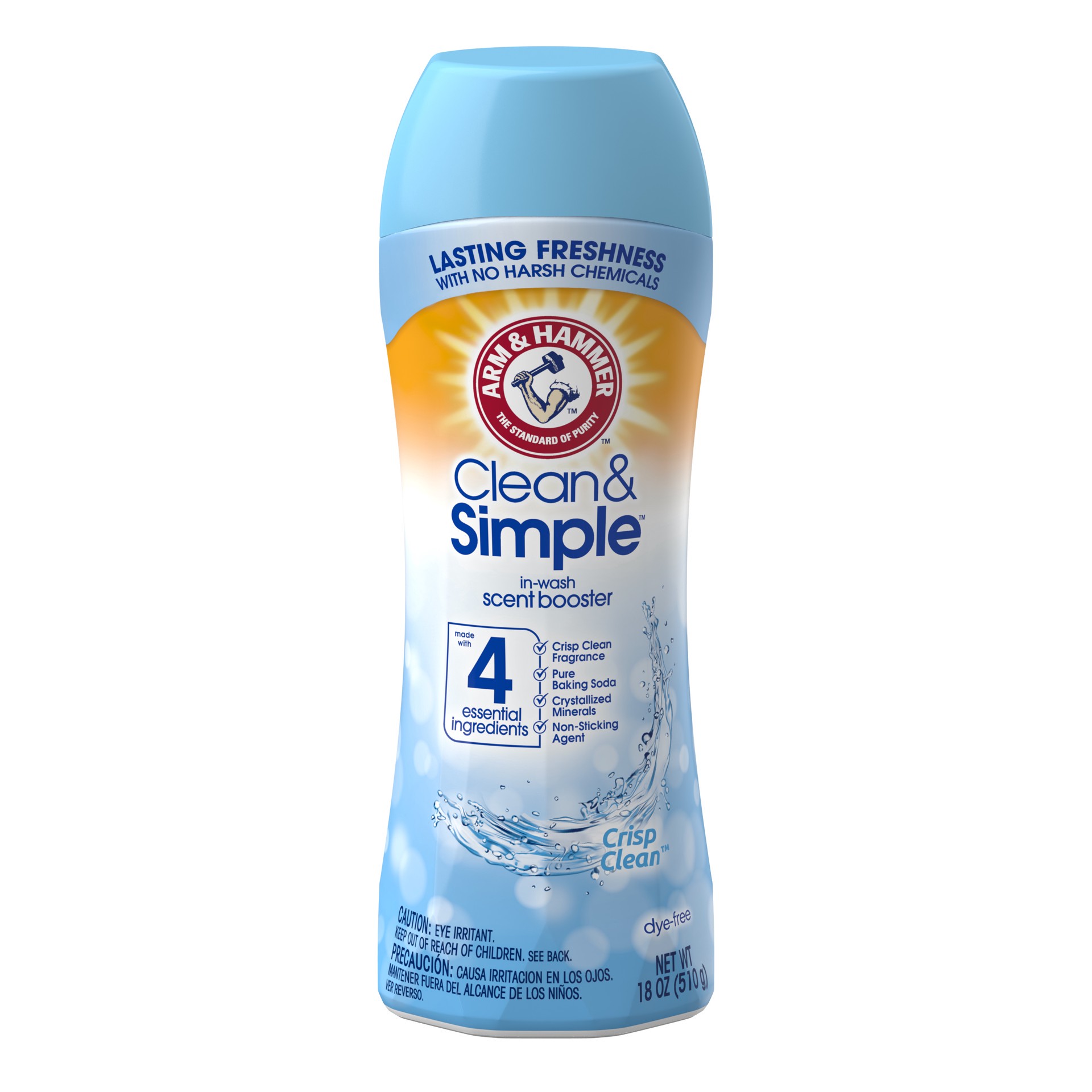 slide 1 of 9, Arm & Hammer Clean & Simple Crisp Clean In-Wash Scent Booster, 18 oz