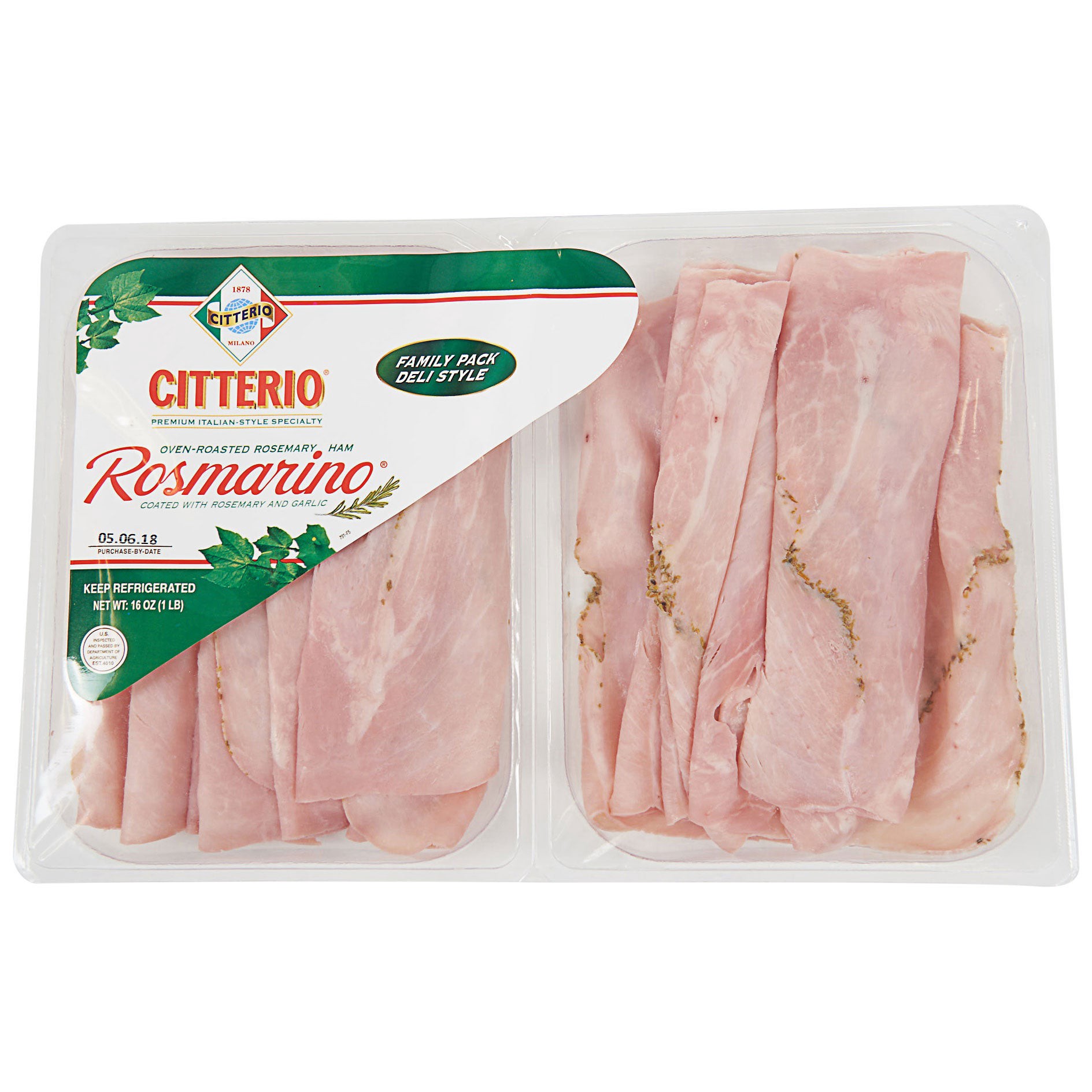 slide 1 of 1, Citterio Sliced Rosemary Ham, 16 oz, 