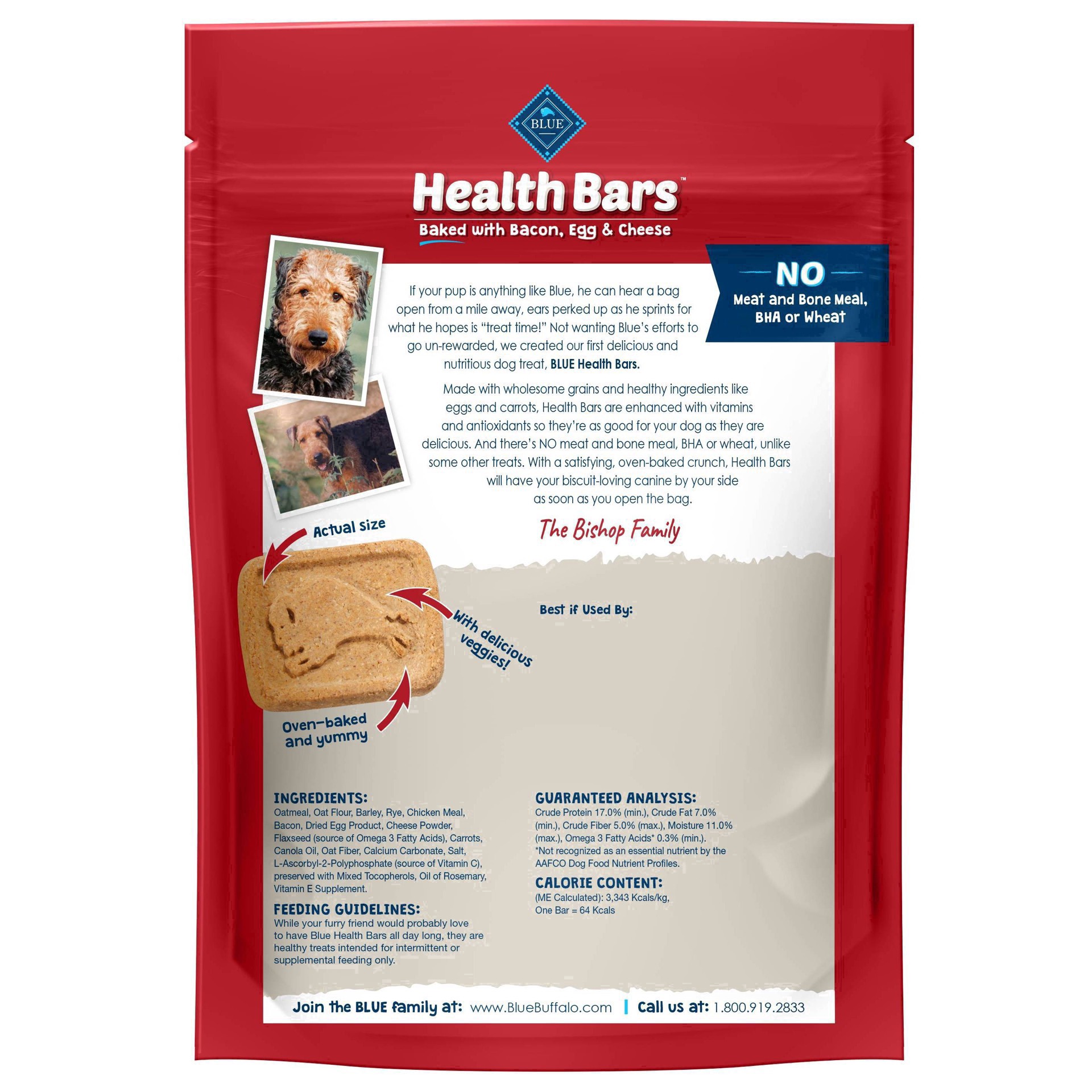 slide 26 of 50, Blue Buffalo Health Bars Natural Crunchy Dog Treats Biscuits, Bacon, Egg & Cheese 16-oz Bag, 16 oz