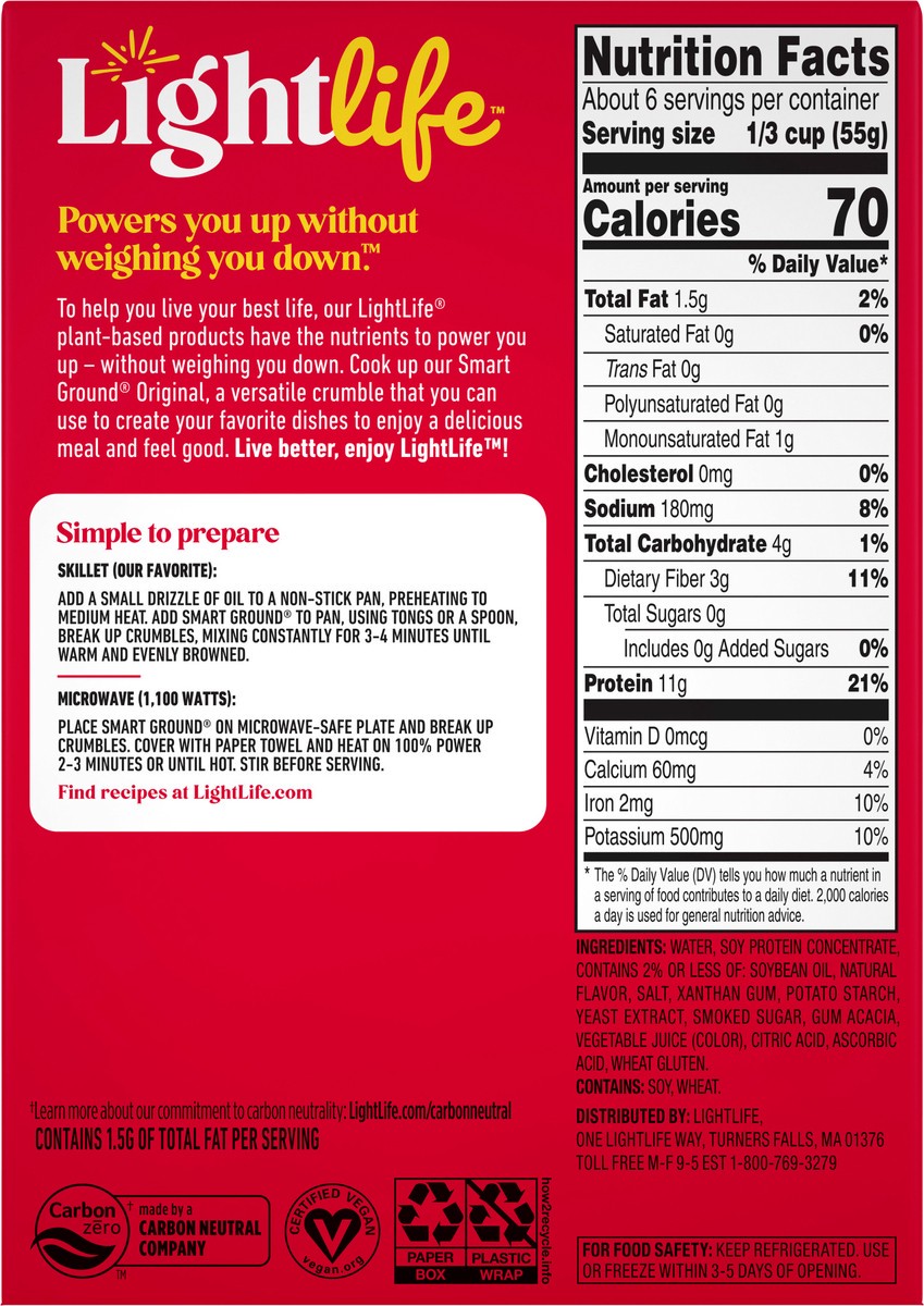 slide 2 of 9, Lightlife Crumbles, Plant-Based, Original, 12 oz