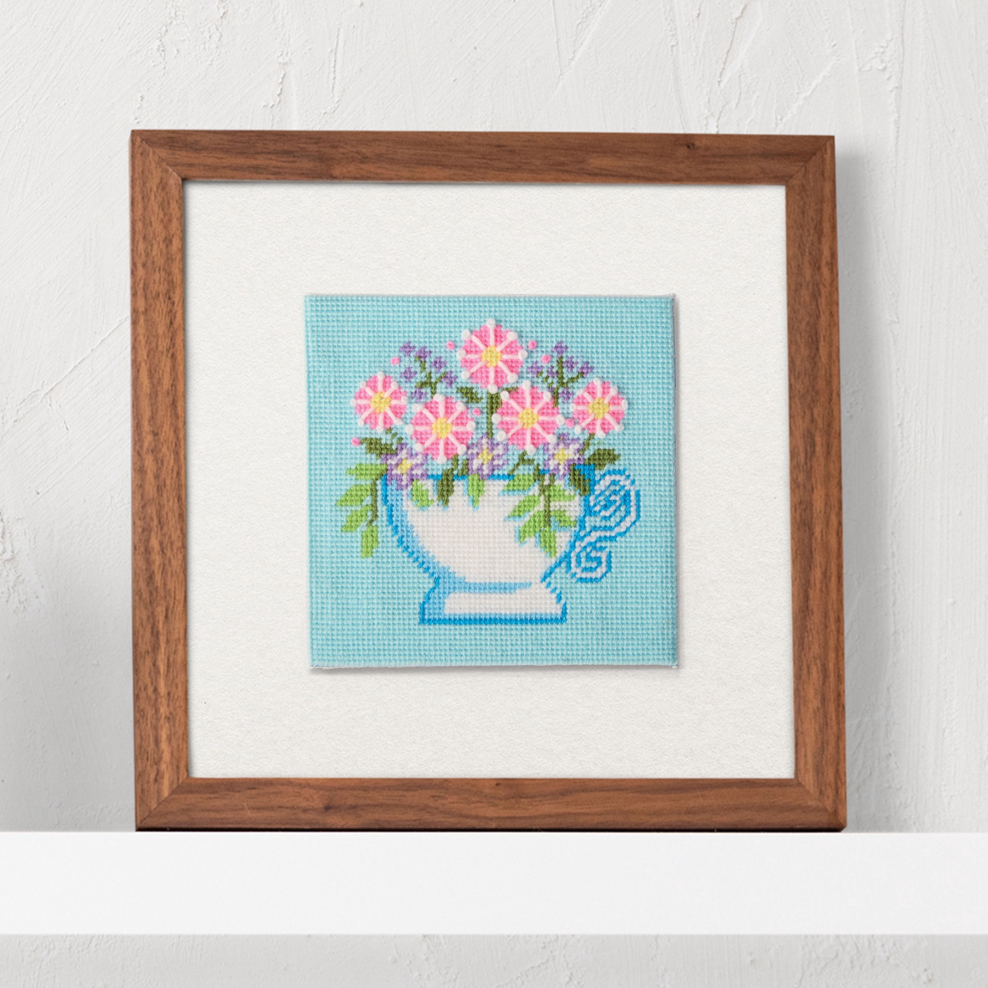 slide 3 of 4, 6" X 6" Floral Teacup Needlepoint Kit By Loops & Threads, 6 in x 6 in
