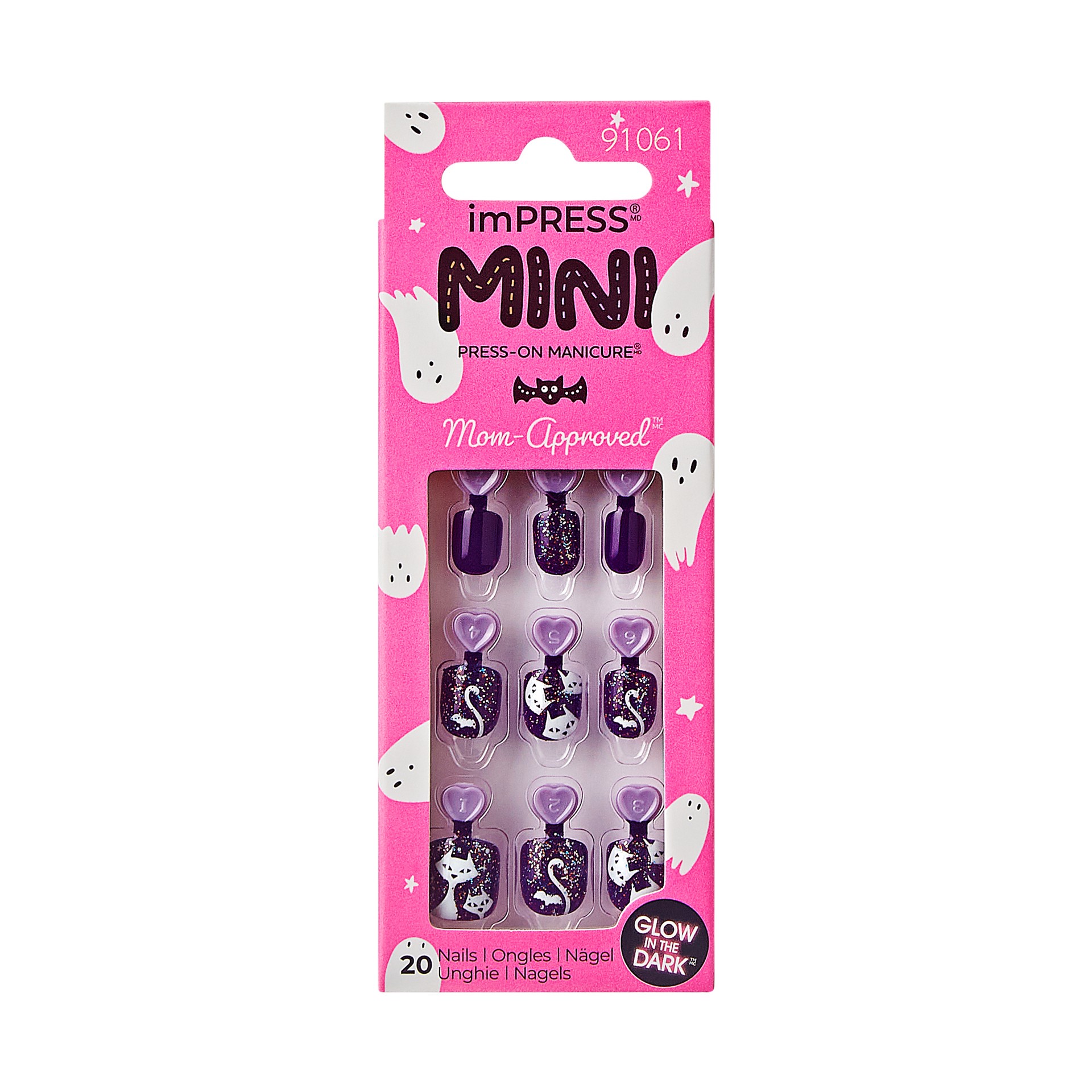 slide 1 of 5, imPRESS MINI Halloween Press-On Nails for Kids, No Glue Needed, Purple, Square, 21 Ct., 21 pc